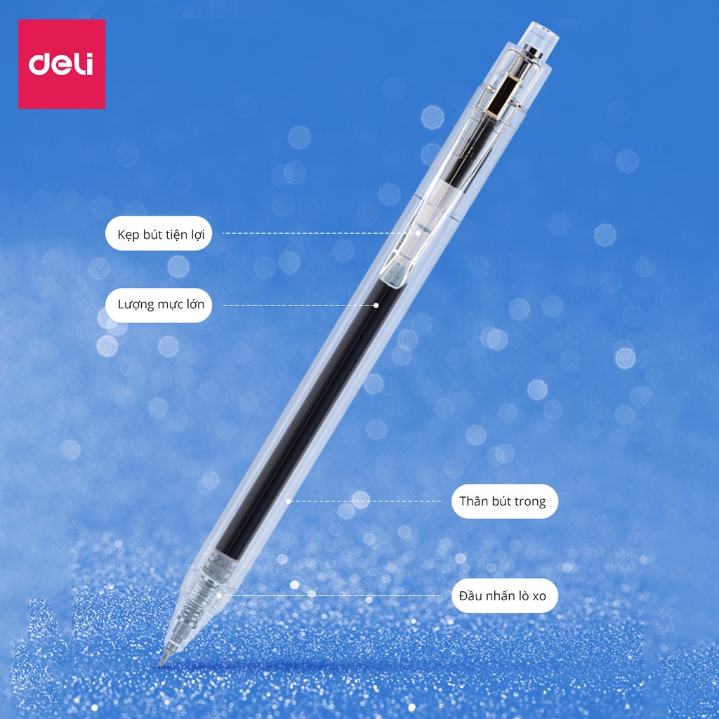 Bút Gel Học Sinh Ngòi 0.5 Mực Đen Nhanh Khô Thiết Kế Vỏ Trong Suốt - 1 chiếc