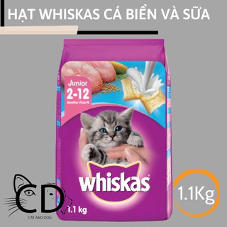 Thức ăn hạt cho mèo con Whiskas vị cá biển túi 1,1Kg