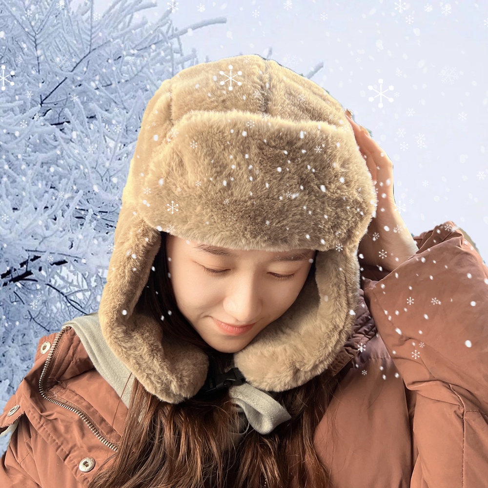 Mũ Bomber Giả Lông Thú Dày Dặn Màu Trắng / Đen Bảo Vệ Tai Thời Trang Thu Đông Cho Nam Và Nữ