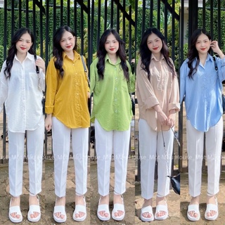 Áo sơ mi oversize tay dài vintage Hàn Quốc