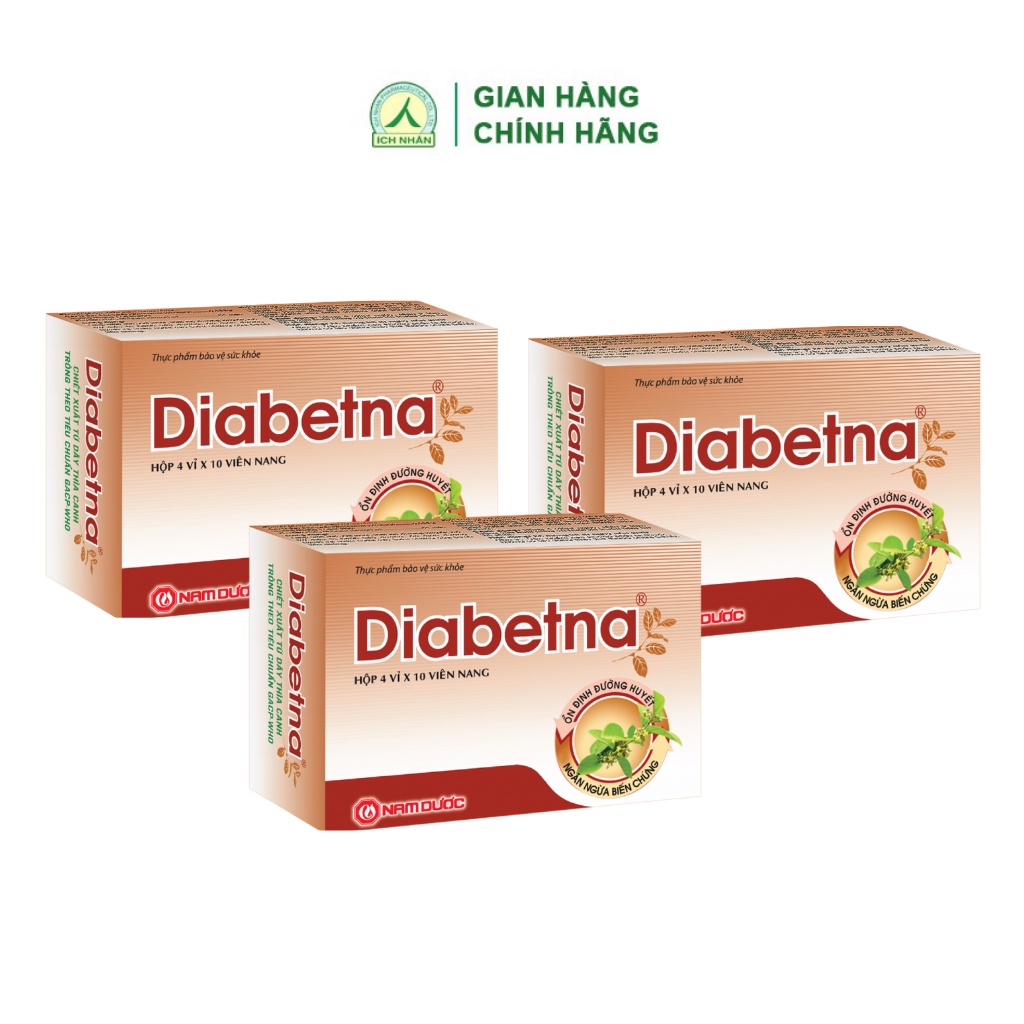 Combo 3 hộp viên uống dây thìa canh Diabetna Ích Nhân giúp ổn định đường huyết, tăng cường sức khoẻ 40 viên/hộp