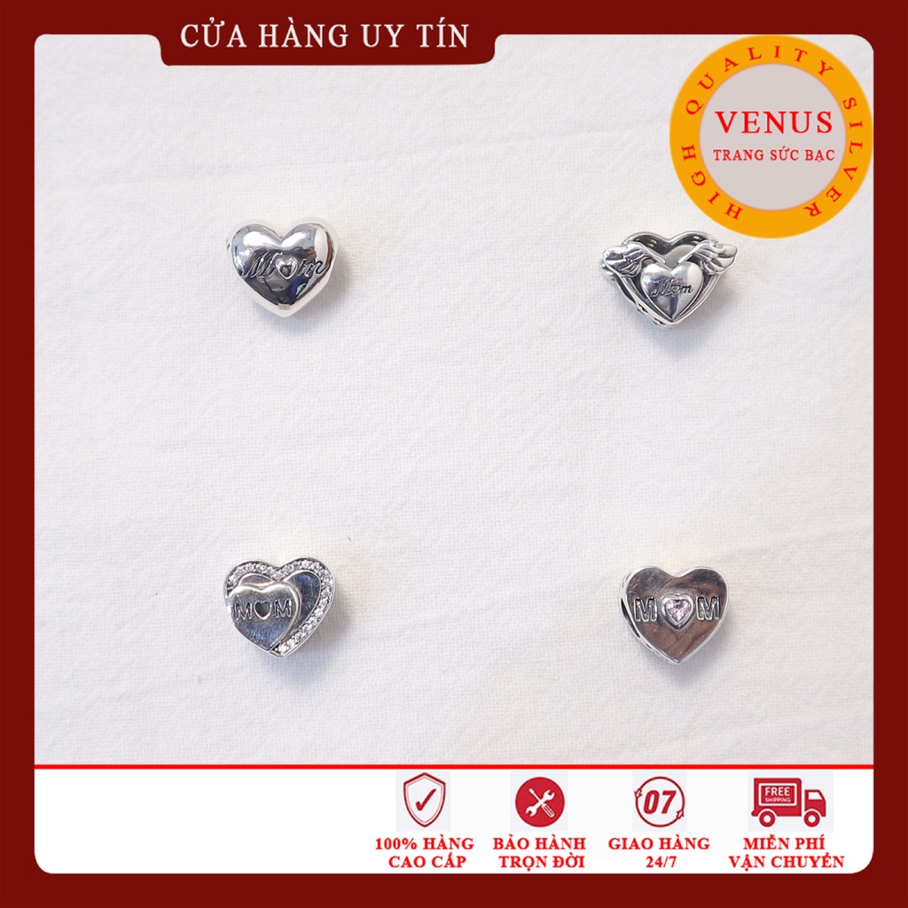 [Charm bạc 925 cao cấp] Charm tim Mom 4 mẫu- Mã sản phẩm VENUSCTM