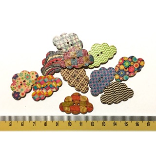Set 10 Nút Gỗ Hình Mây In Hoa Văn 30mm - Phụ Kiện Trang Trí, May mặc