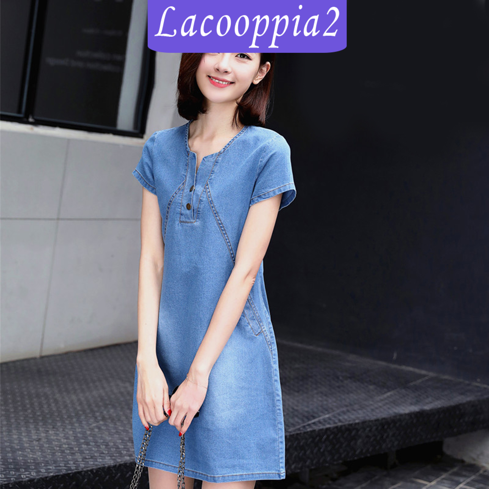 Đầm Denim Cổ Chữ V Gợi Cảm Lapoppia2