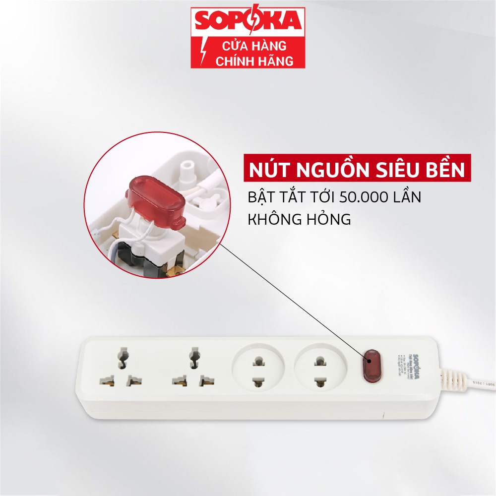 Ổ cắm điện liền dây chịu tải 1200W 2200W SOPOKA 4D1 4D2 dây 2,5M-4,5M