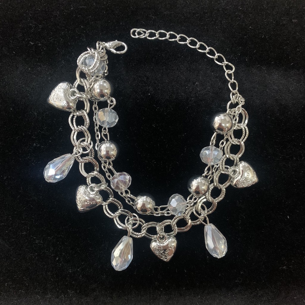 Vòng tay mạ bạc bộ 3 dây nối với nhau, vòng charm ngôi sao, trái tim và pha lê nhiều màu dễ thương mã CB11 | BigBuy360 - bigbuy360.vn