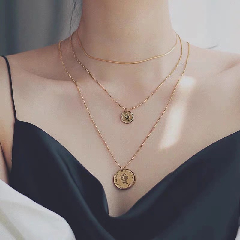 Dây Chuyền Mạ Vàng Hồng 18K Mặt Hình Đồng Xu May Mắn Thời Gian Cổ Điển Cao Cấp