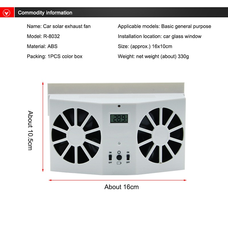 IN STOCK Car Solar Powered Exhaust Fan Car Gills Cooler Auto Ventilation Fan Dual-mode Power Supply High-power