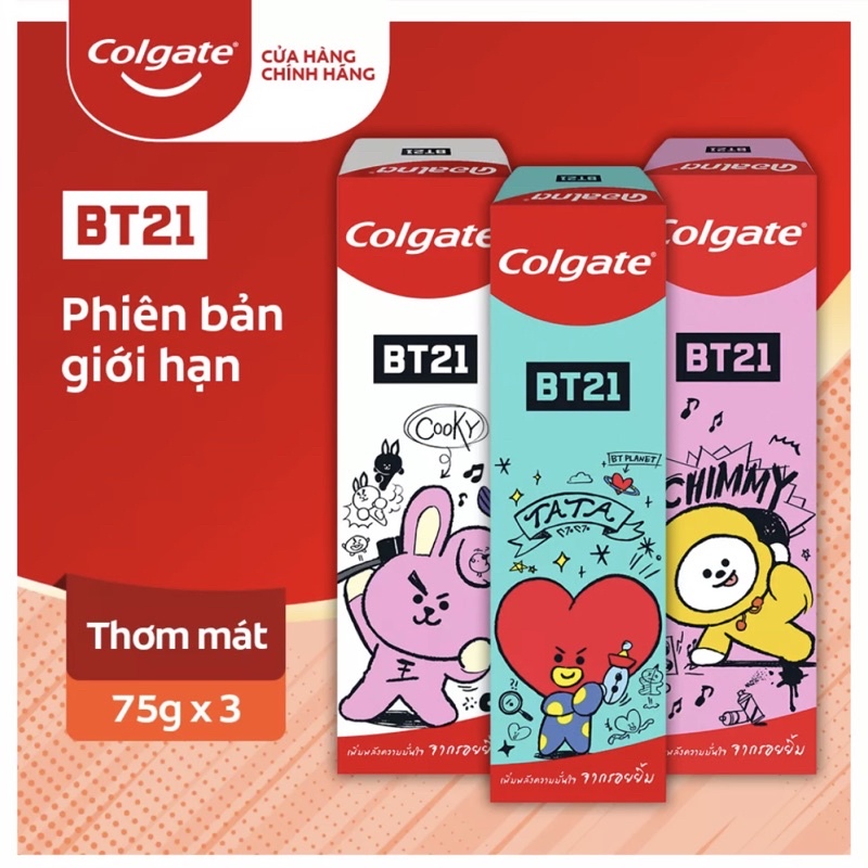 Kem Đánh Răng BT21 x Colgate 75G Phiên Bản Giới Hạn BTS CHIMMY TATA SHOOKY COOKY RJ KOYA MANG VAN - Azzin Store