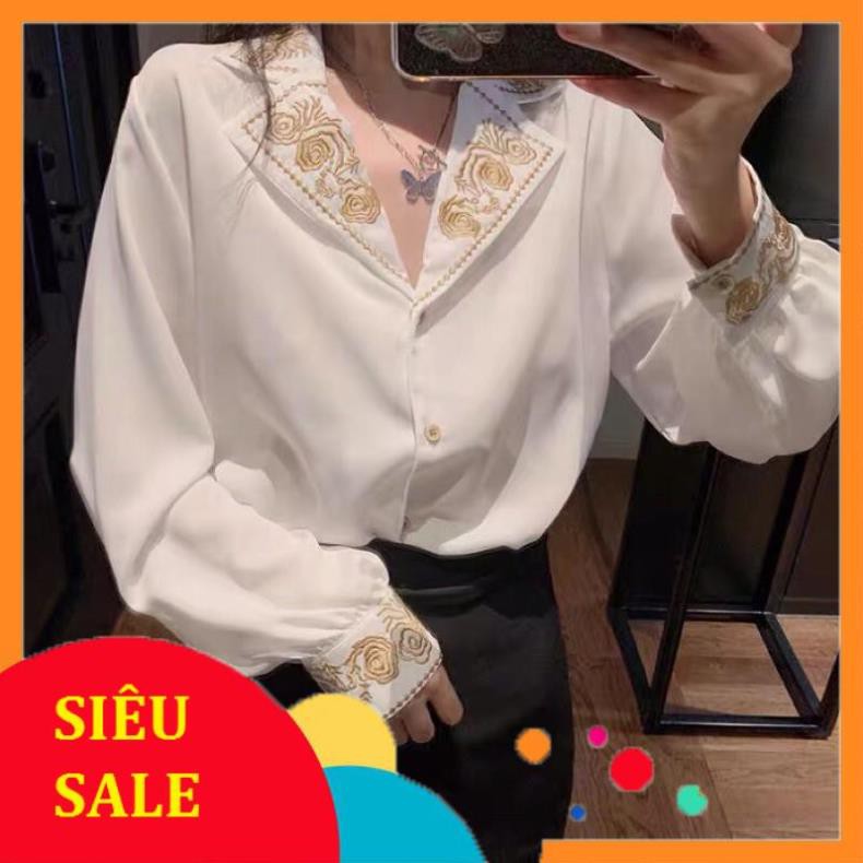 RẺ NHẤT SHOPEE áo sơmi tay phồng vintage hoạ tiết cổ điểm nữ