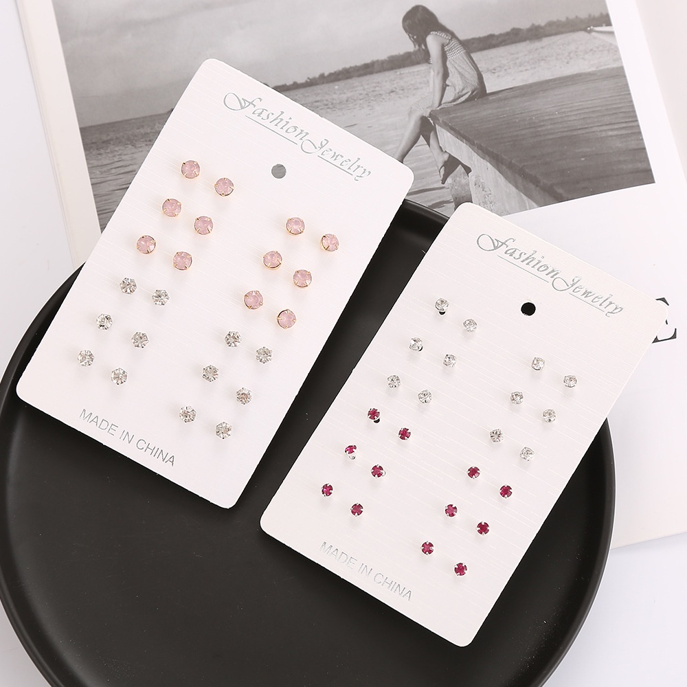 Bộ 12 đôi bông tai đính đá thời trang nữ