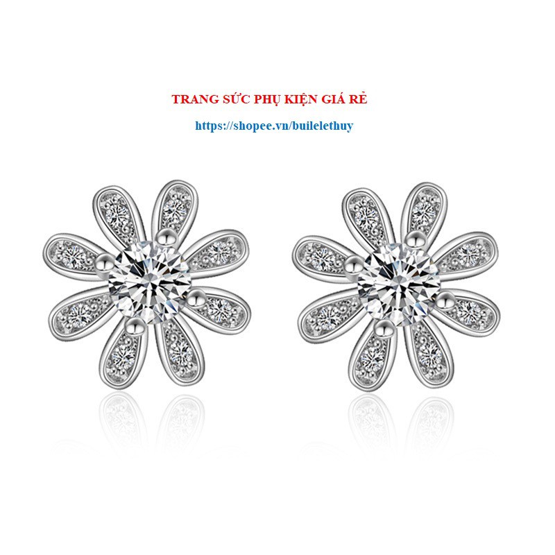 Bông tai hình hoa 8 cánh bạc Ý 925 nhỏ nhắn HT114