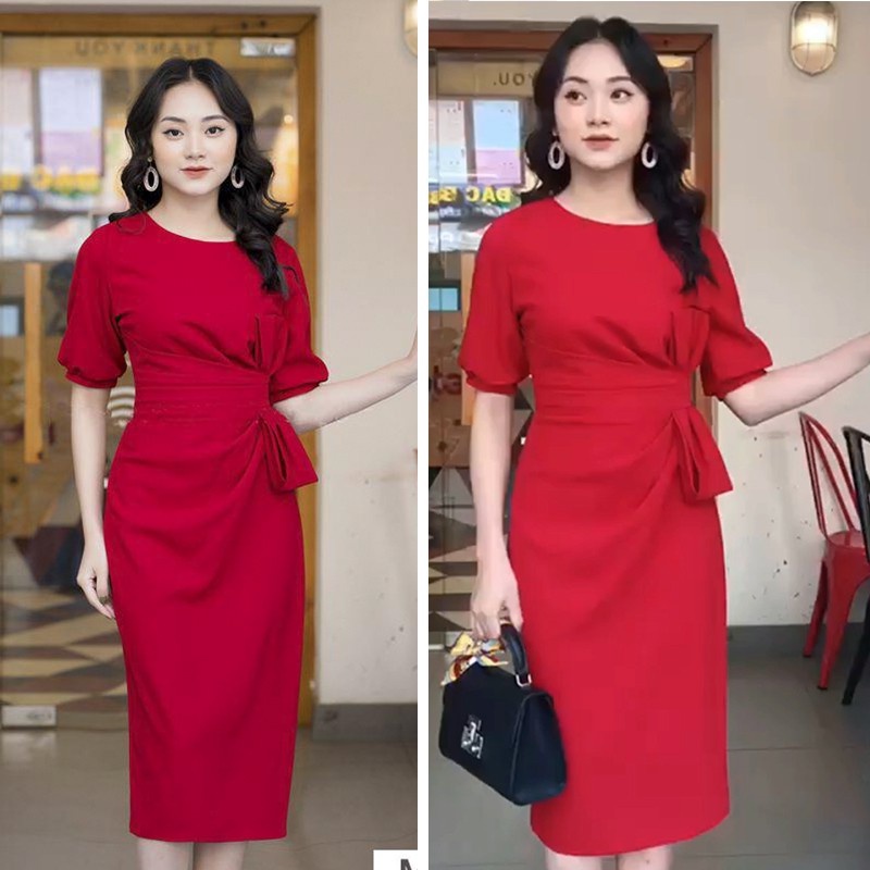 Đầm Nữ Dự Tiệc Đỏ Rạng Rỡ, Váy Nữ, Đầm Dáng Xoè Sang Chảnh Mey007, liin clothing