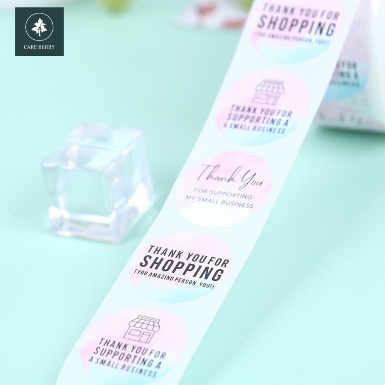 Cuộn 500 miếng dán chữ THANK YOU FOR SHOPPING gói hàng, gói quà, gói bánh, trang trí tiện dụng (sticker dán mẫu mới)