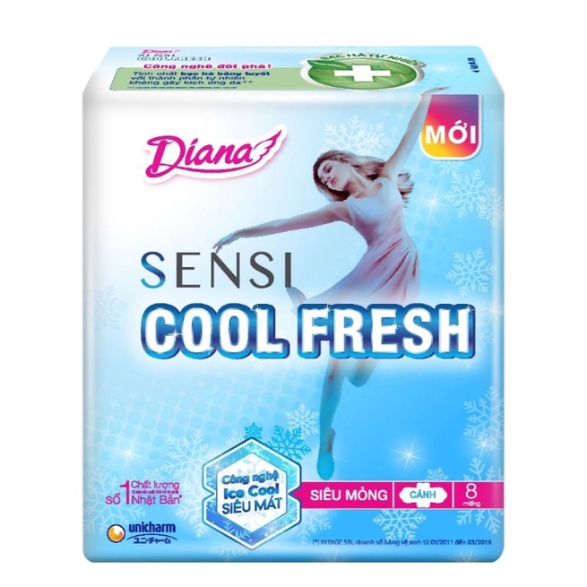 Băng vệ sinh DIANA SENSI COOL FRESH siêu mỏng, cảm giác mát lạnh dài lâu, chống tràn, kiểm soát mùi hiệu quả