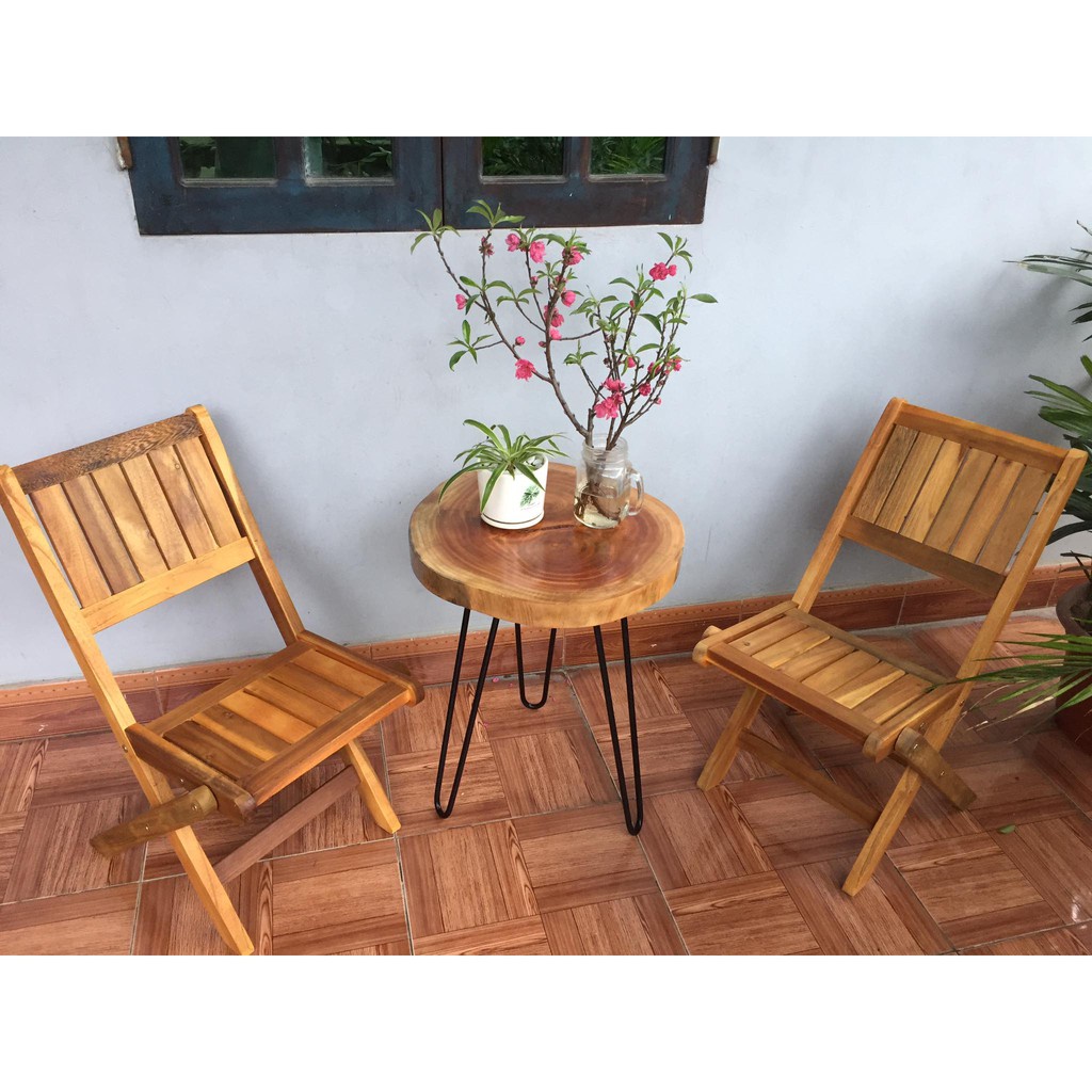 [Giá hủy diệt] Tổng kho Bàn cafe gỗ xà cừ| Bàn trà Decor ban công gỗ xà cừ  - Chân hairpin cao 40 - 50cm HP Decor