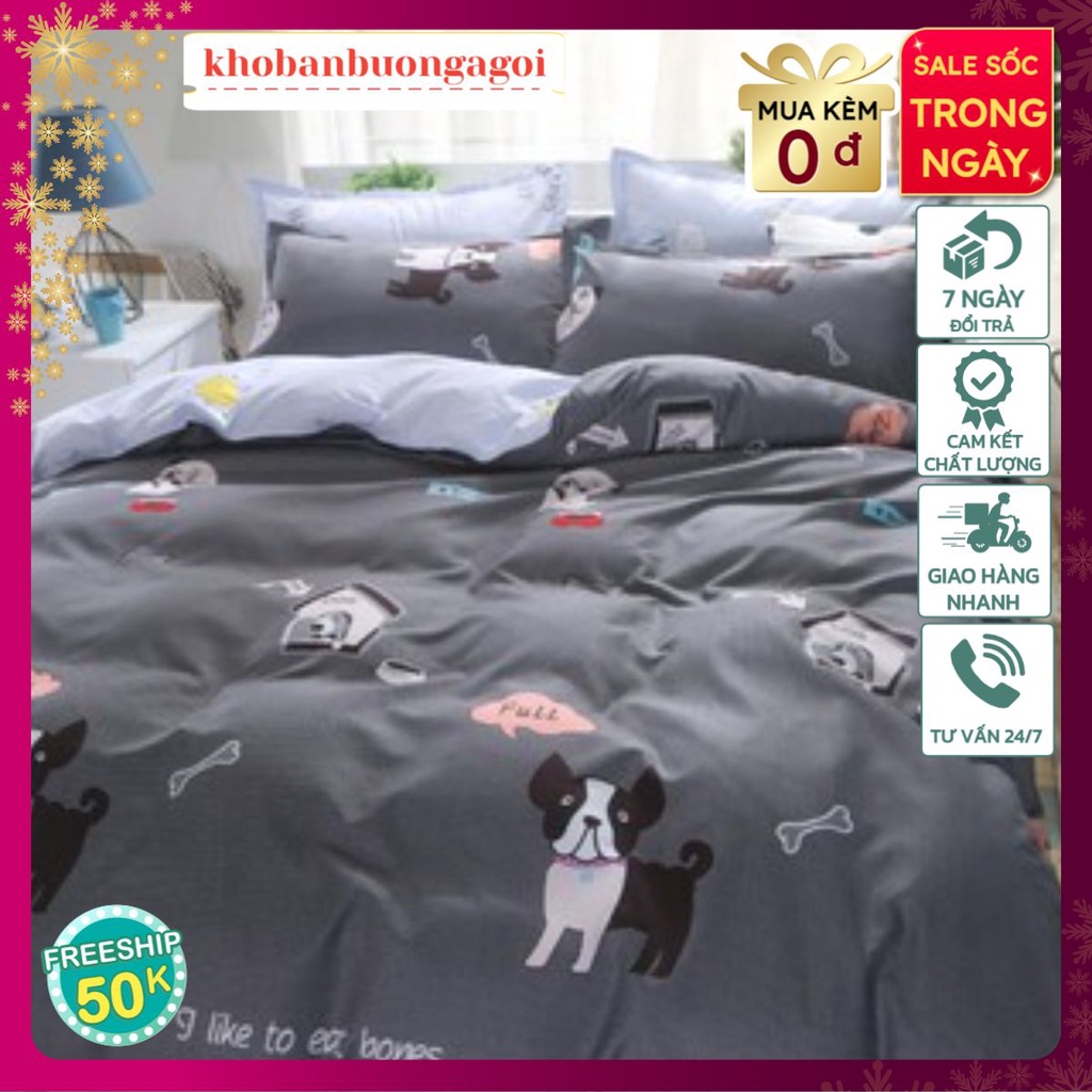 Ga bọc đệm bo chun-vải cotton poly mềm mịn-1m2/1m4/1m6/1m8-mẫu chó ghi