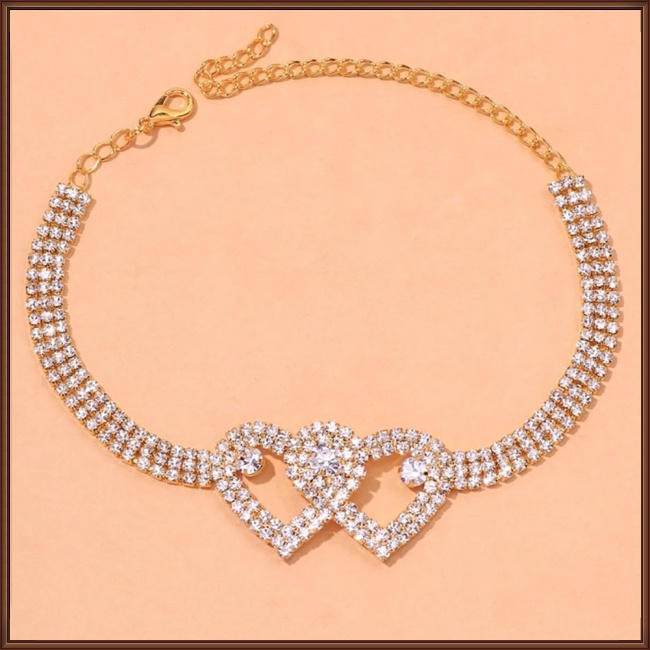 Jaz Women Luxury Double Heart Rhinestone Anklets Bracelet Fashion Beach Barefoot Foot Chain Jewelry Gifts For Girls