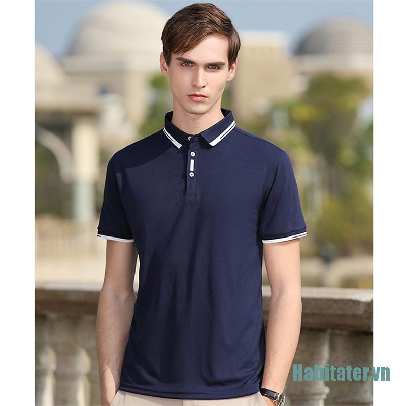 【Habitater】Men's Short Sleeve Polo Shirt Women Slim Business Breathable Casual Shirts