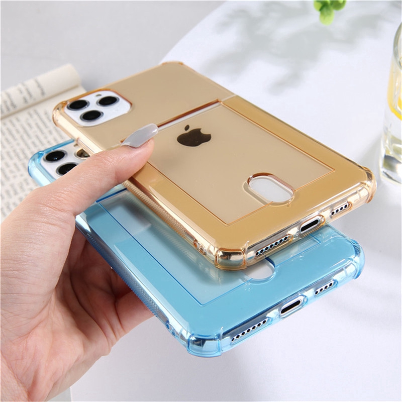 Ốp điện thoại trong suốt chống sốc kèm ngăn đựng thẻ cho iPhone 12 Pro max 11 Pro Max XS XR 6S 6plus 7 plus XS Max