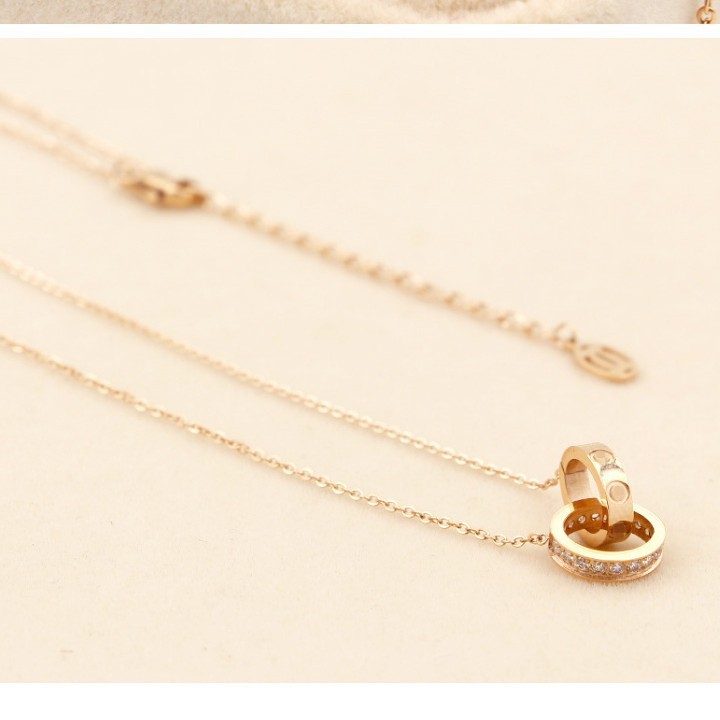 Dây Chuyền 2 Khoen Lồng Nhau Titan Ko Đen TT 1816