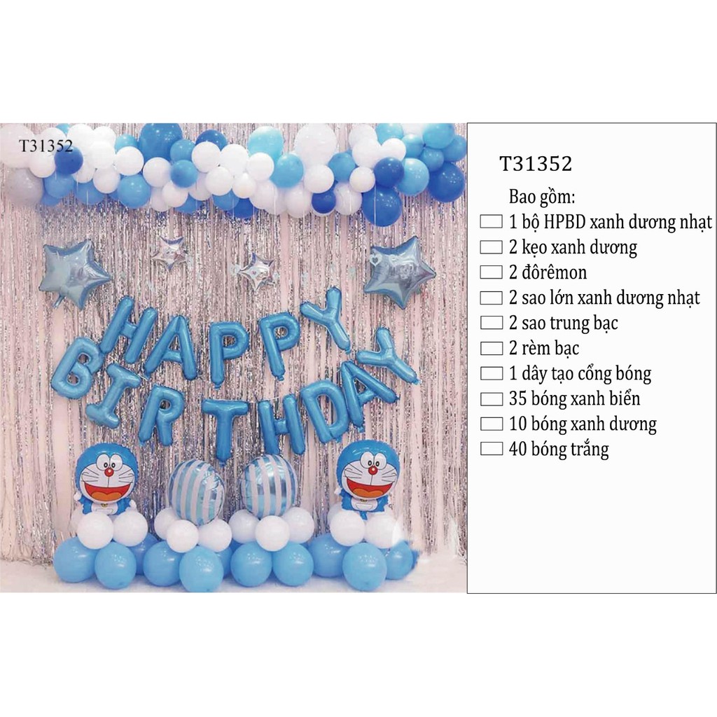 Set trang trí sinh nhật mẫu doraemon [Tặng bơm tay + dây kết bóng]