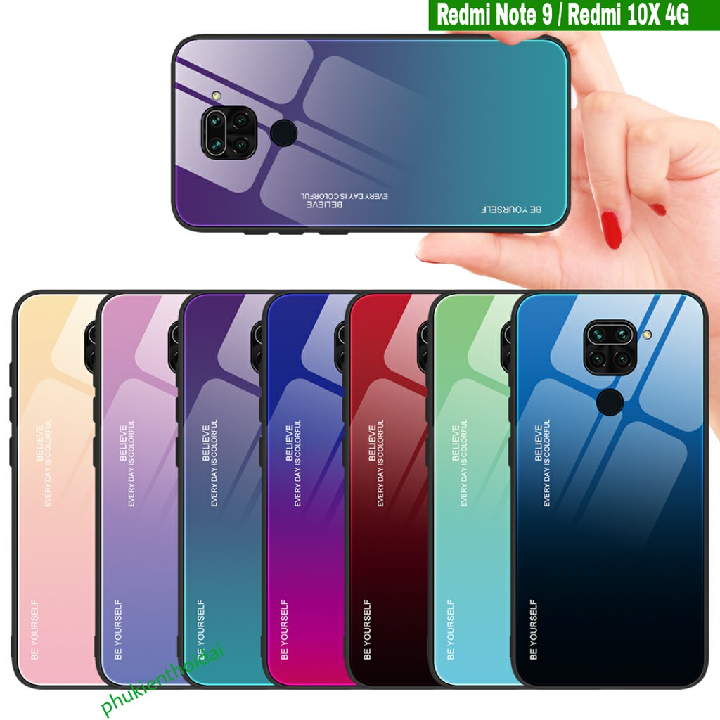 Ốp lưng Xiaomi Redmi 10X 4G / Redmi Note 9 FREESHIP Từ 50k mặt lưng kính đa sắc thời trang cao cấp