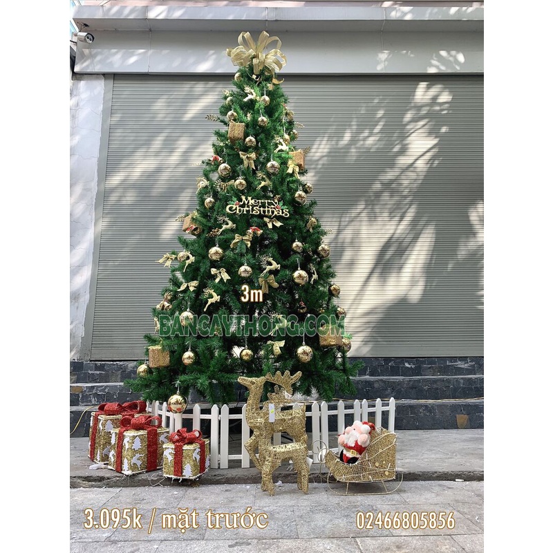 Cây thông noel 3m trang trí giáng sinh cho nhà cửa, phòng khách, phòng ngủ kèm dây kim tuyến và ngôi sao đẹp lung linh