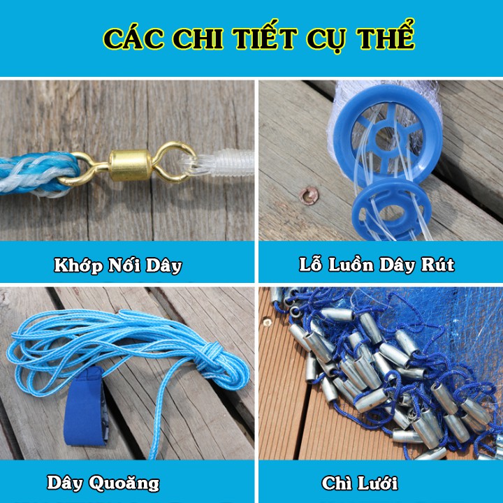 Chài đánh cá 7 màu rộng 4 mét