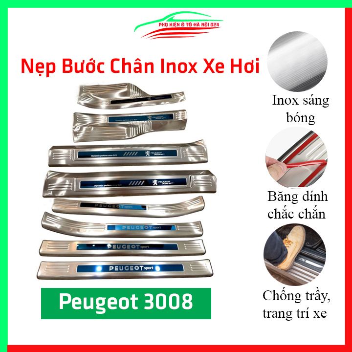 Bộ nẹp bước chân inox ô tô Peugeot 3008 - 5008 chống trầy làm đẹp ô tô