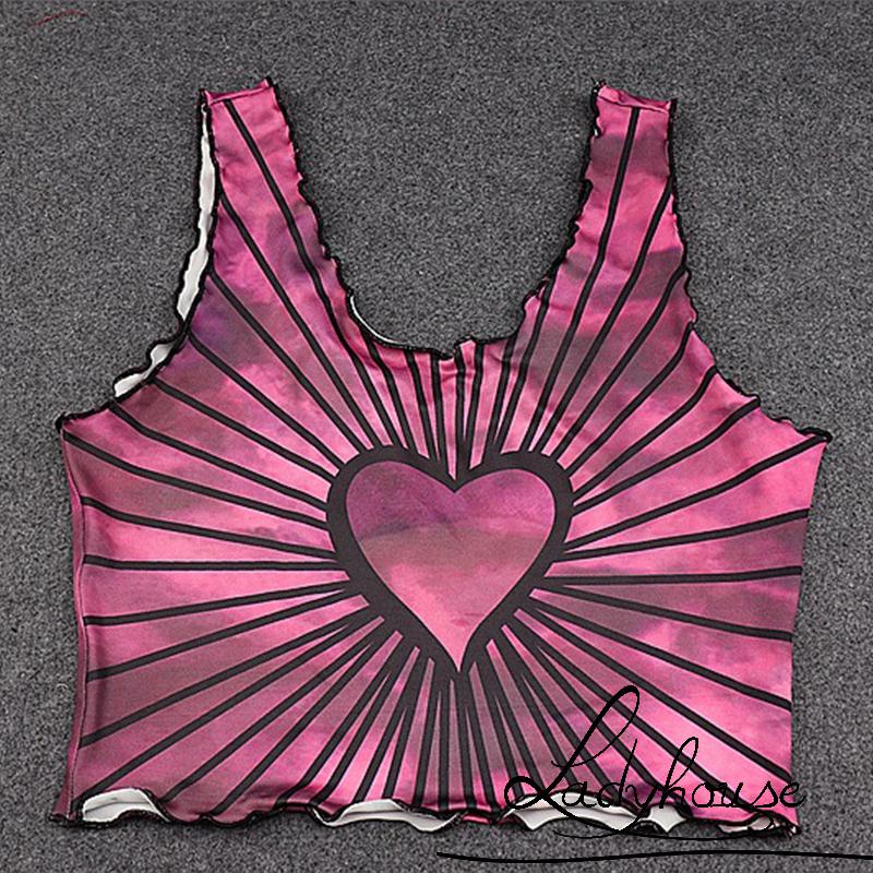 Áo tank top cổ chữ U ôm dáng in họa tiết trái tim gợi cảm cho nữ