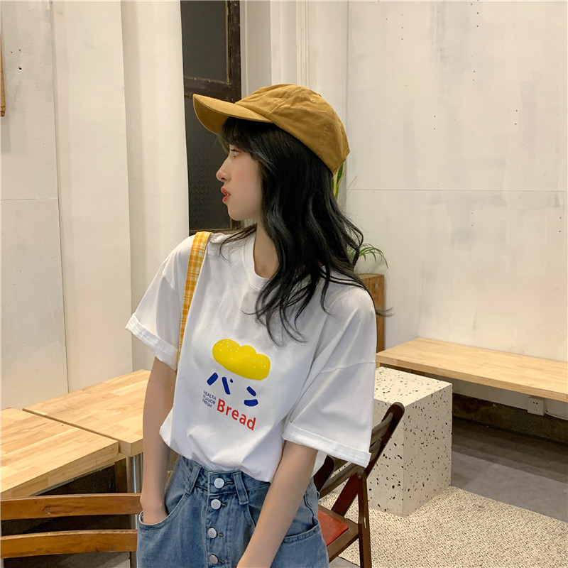 Áo thun dáng rộng tay ngắn in hình thời trang cho nữ