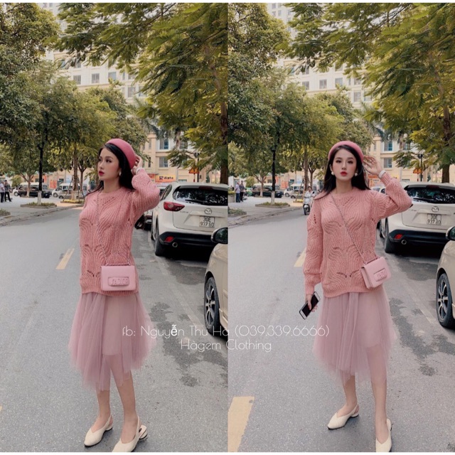Váy tutu mix len hồngg