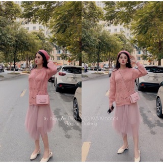 Váy tutu mix len hồngg