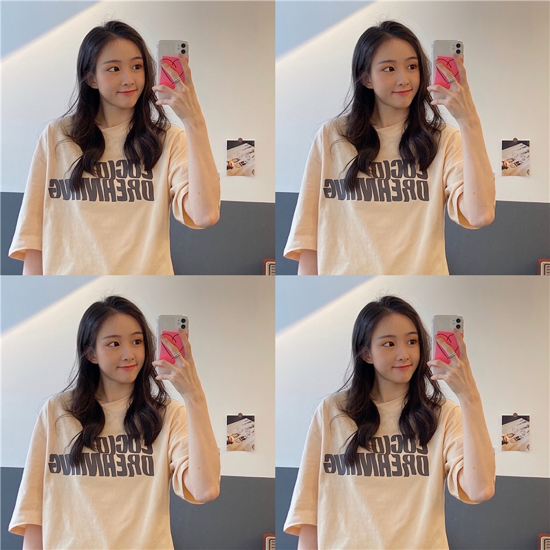 Áo Thun Nữ Ngắn Tay Cổ Tròn In Chữ Thời Trang