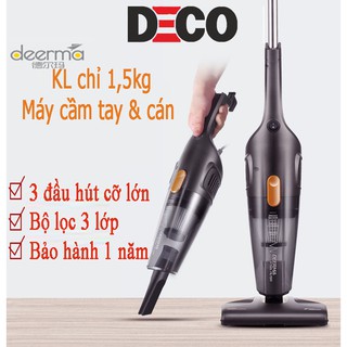 Máy hút bụi cầm tay deerma DX 115C 3 đầu hút, gia đình hút bụi mịn, lông chó mèo. Dây điện dài 6M LV
