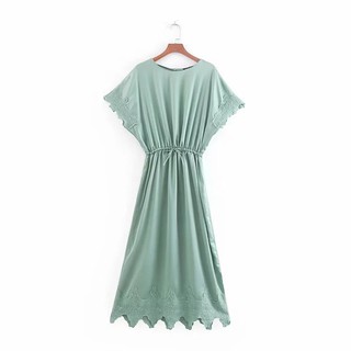 Đầm ZARA satin lụa xanh mát dịu
