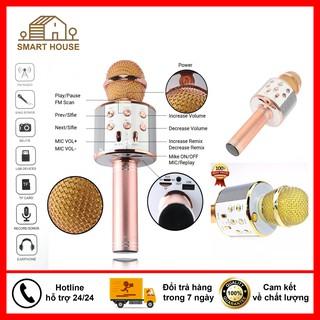 Mic Hát Karaoke Bluetooth Không Dây WS858 -Tặng 1 dây nối ra loa ngoài