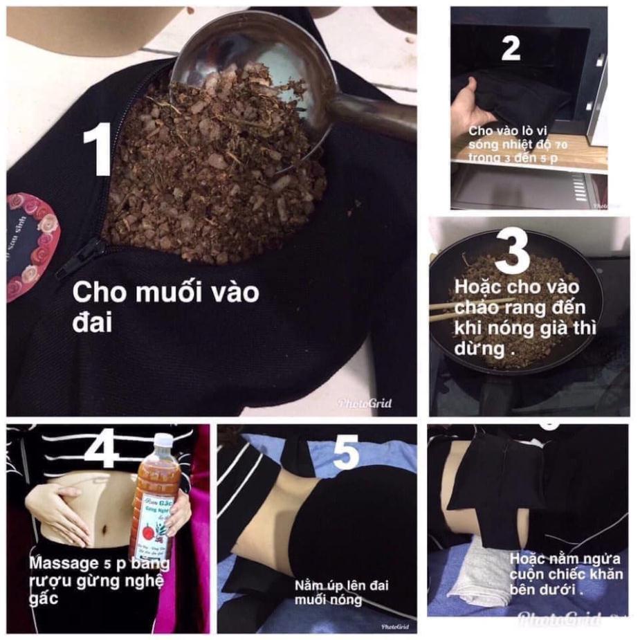 Đai Quấn Muối Thảo Dược/ Túi Chườm Bụng Dày Xịn Có Dây Kéo