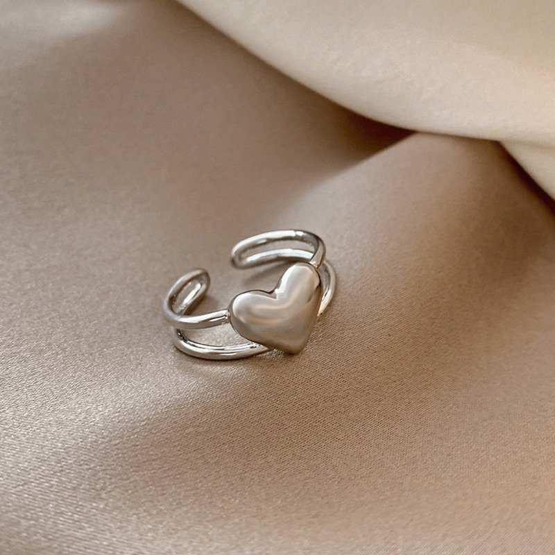 Nhẫn Hai Mặt Hình Trái Tim 191204Nhẫn Thiết Kế Đơn Giản Phong Cách Retro