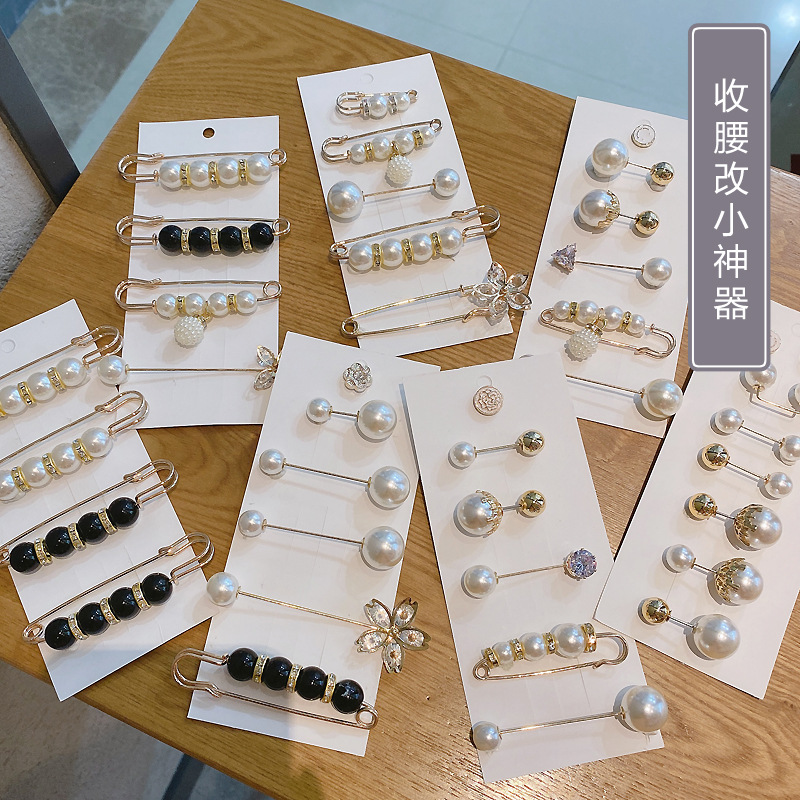 Set ghim quần áo hình thỏ hoa đính pha lê và ngọc trai thời trang