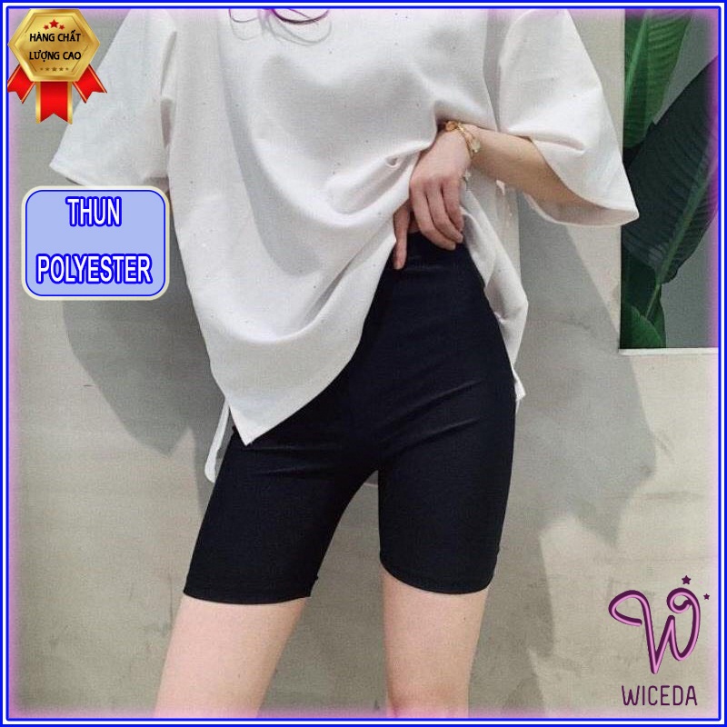 Quần legging đùi nữ cạp cao nâng mông đẹp , quần biker chất vải dày dặn co giãn không túi 2 màu đen navy Wiceda 120