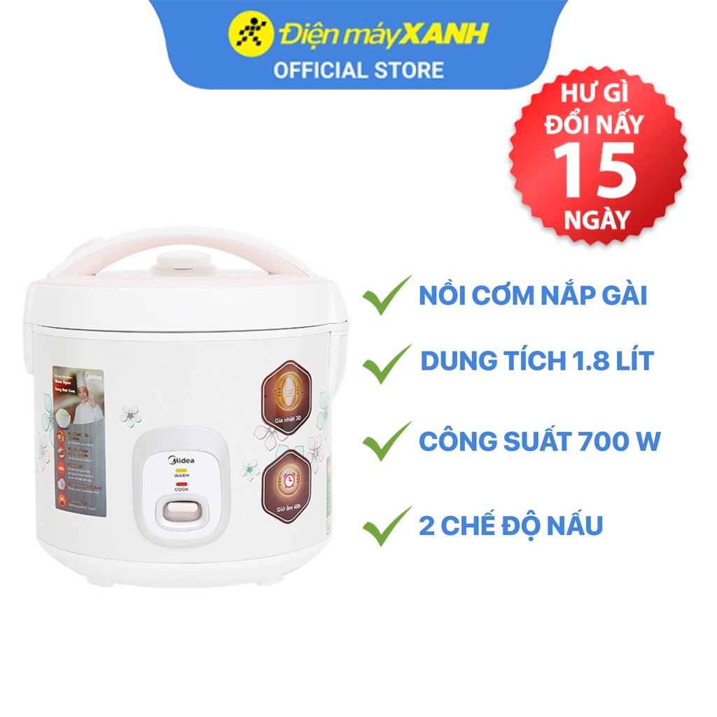 [Mã ELHADEV giảm 4% đơn 300K] Nồi cơm nắp gài 1.8 lít Midea MR-CM1825