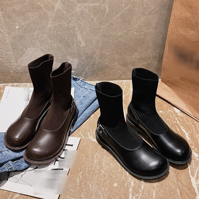 Bốt Nữ Giày Cao Gót Đế Thấp, Boots Thời Trang Căng