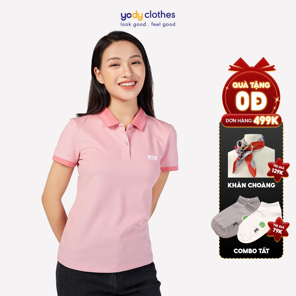 Áo thun polo nữ YODY mắt chim ngắn tay cotton có cổ cao cấp thoáng mát APN3340
