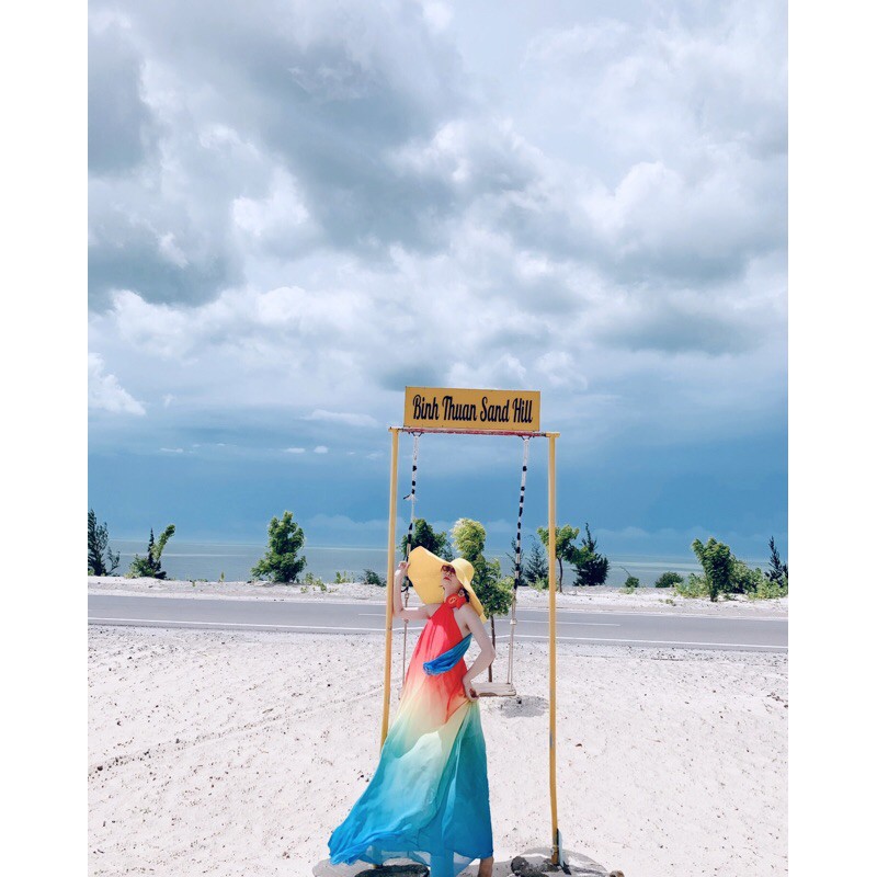 [🌈HÀNG SẴN] Váy maxi voan suông cổ yếm phối màu cầu vòng xanh vàng đỏ siêu hot độc quyền tại shop | BigBuy360 - bigbuy360.vn