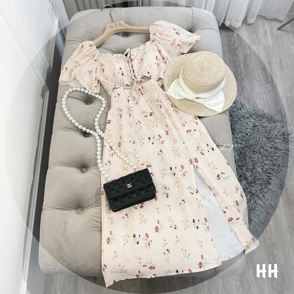 váy đầm hoa (HÌNH THẬT SHOP CHỤP)  đan dây ngực có cúp ngực dáng dài xẻ tà siêu vintage💘3006229