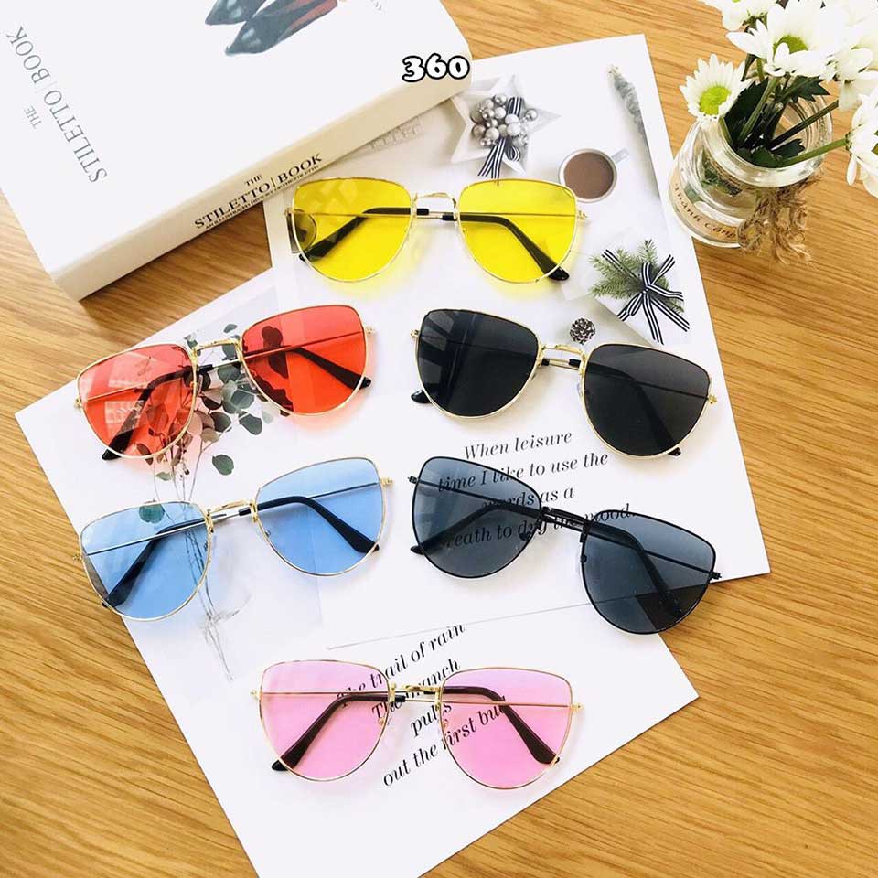 Mắt kính thời trang nhiều màu gọng kim loại hình oval đẹp AH360