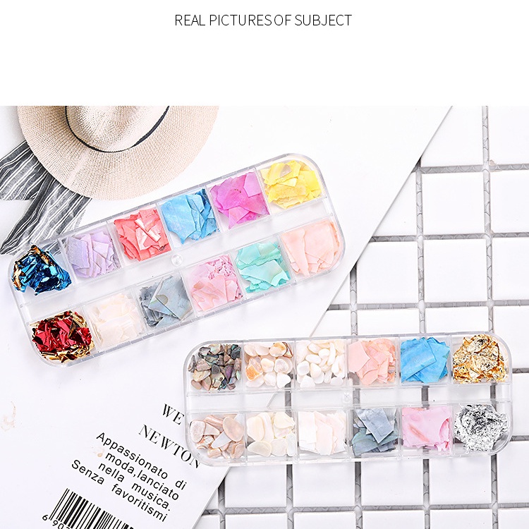 Xà cừ nail khay mix giấy nhún đá sỏi đính móng Yapas x Pinpai , Set xà cừ vân đá mix màu trang trí móng chuyên dụng