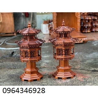 cặp đèn thờ gỗ hương đá kích thước cao 60 cm đường kính 35 cm.